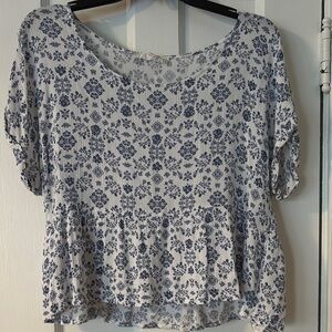 Hippie Rose Blue and White Floral Blouse